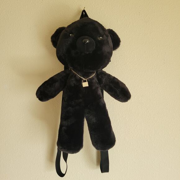 Hot Topic Handbags - Hot Topic Black Teddy Bear Plush Backpack
